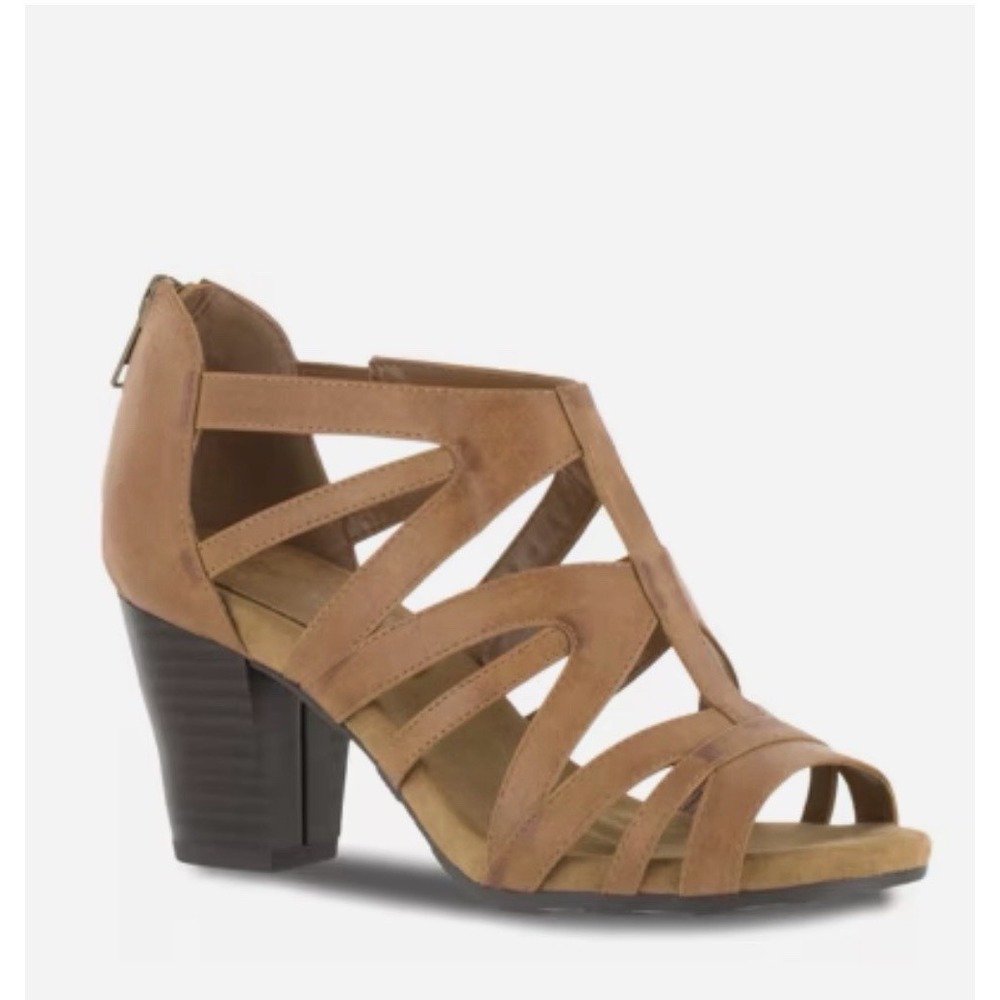 Easy Street Amaze Block Heel Comfort Sandals Cognac Size 11 WW Xtra Wide NIB $99